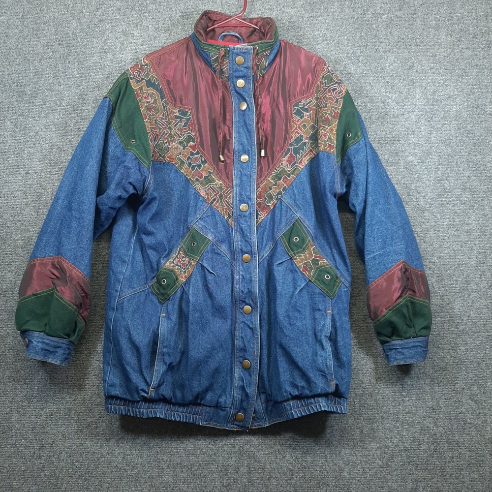 Two Twenty Vintage Aztec Jacket 2227 Medium Blue Women Embroidered Denim Coat